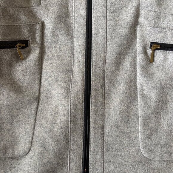 Zara Gray Wool Coat ASO Pippa Middleton L Full Zip Midi Stand Collar Grey Gray - Picture 5 of 11